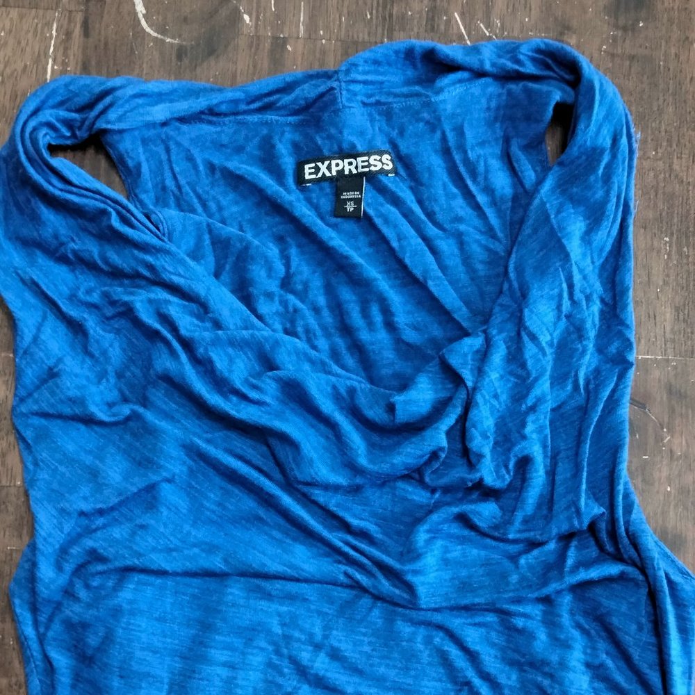 XS Express rushed asymmetrical blue sleevesless dress